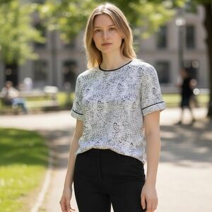 41 Hawthorn Womens Black White Speckled Print Short Sleeve Top Size M